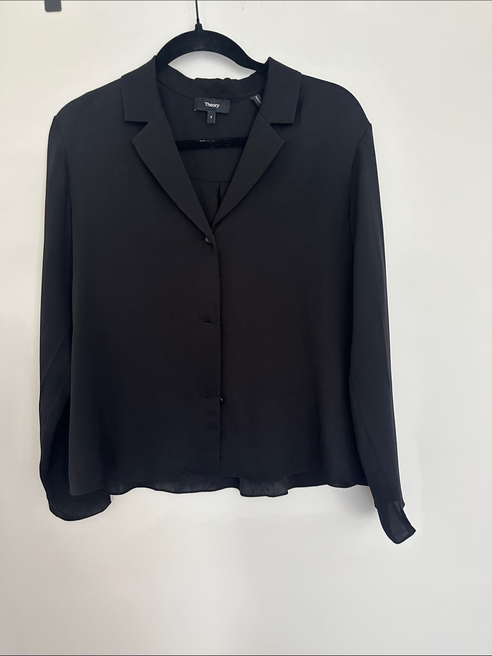 Theory Black 100% Silk Button Front Blouse